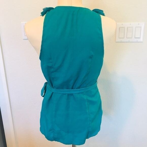 Layered Ruffle Teal Button up wrap sleeveless lightweight Blouse womens small - Picture 4 of 6
